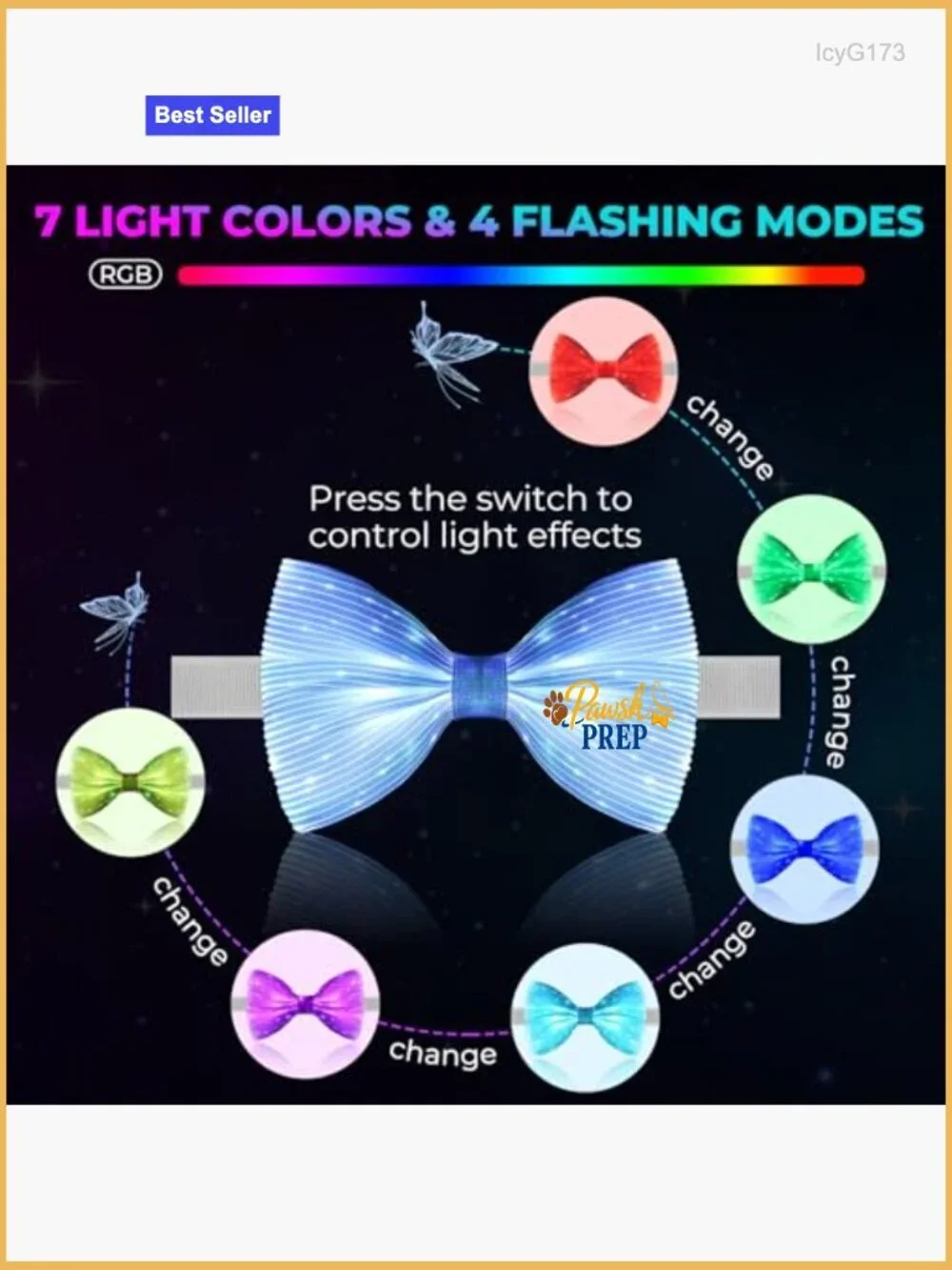 LED Bow Tie with 7 Colors, Adjustable Fit, USB Rechargeable for Formal & Party